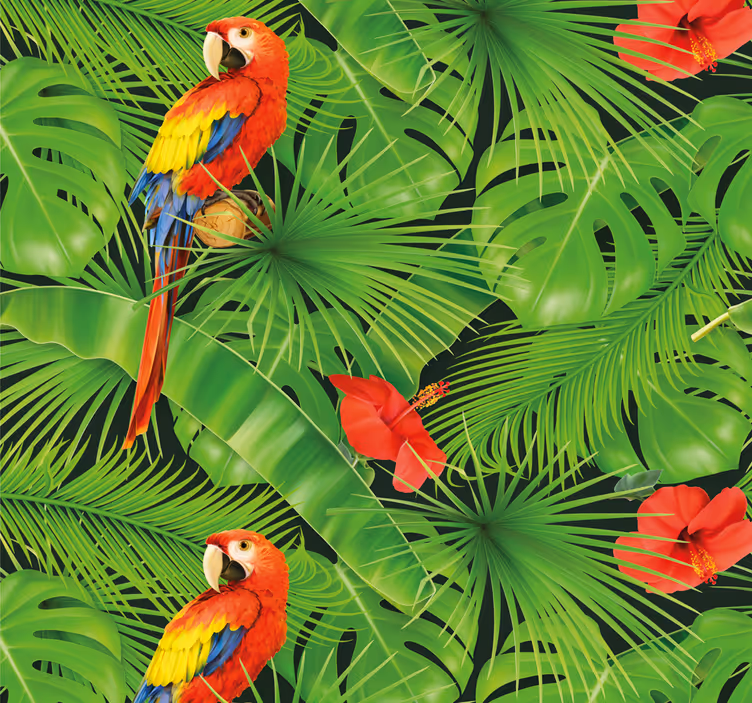 Tropical parrot scene design wallpaper - TenStickers