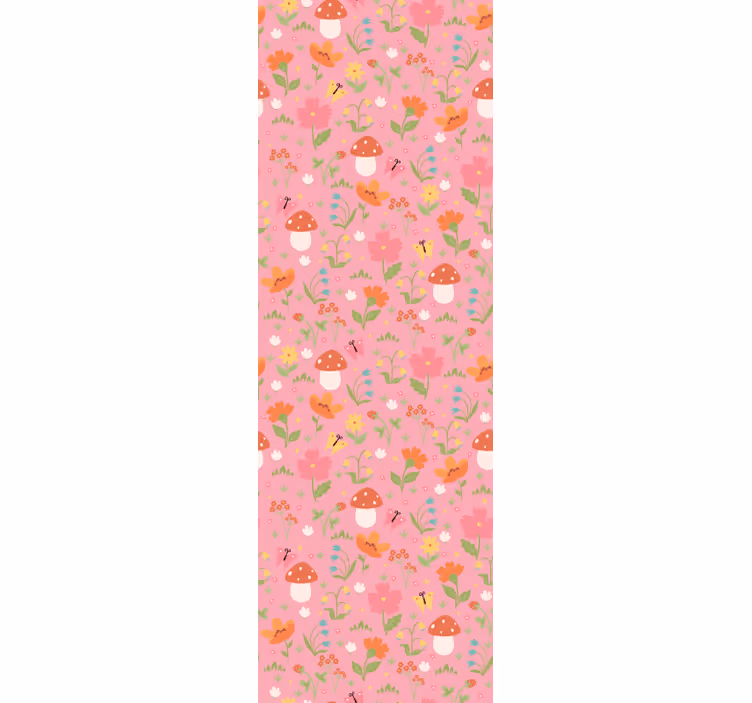 Floral Mushroom Pattern children's wallpaper - TenStickers