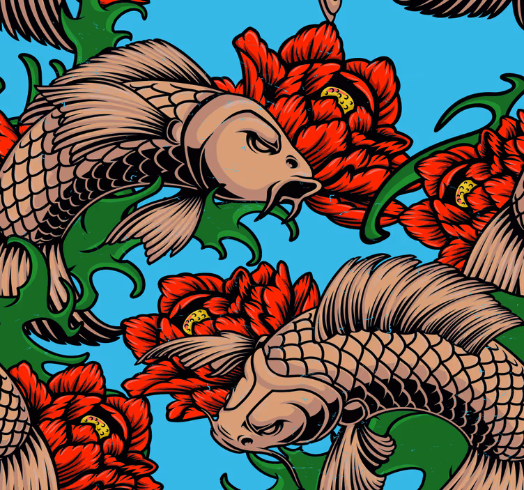 Floral Fusion Koi Wallpaper - TenStickers