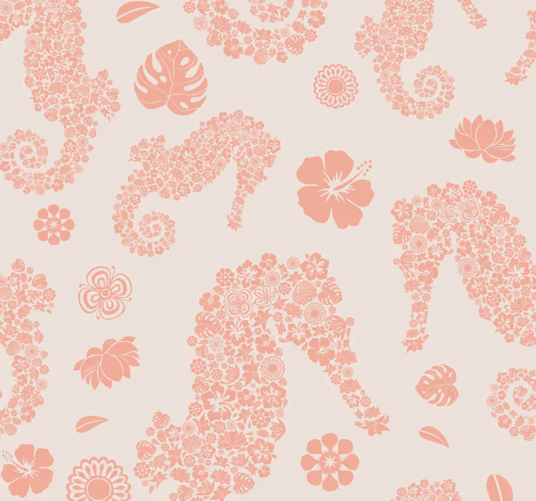Floral seahorse pattern sea life wallpaper - TenStickers