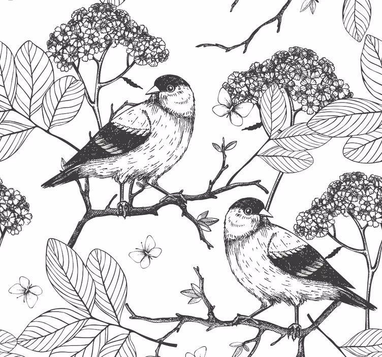 Avian Botanical Inspiration birds in wallpaper - TenStickers