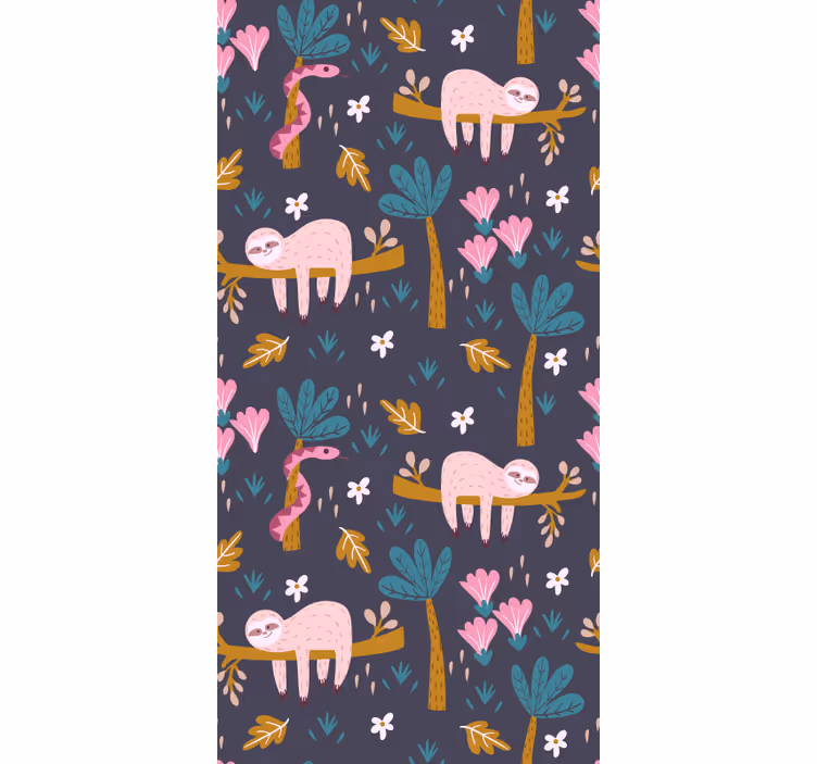 Sloth and leaves children wallpaper - TenStickers