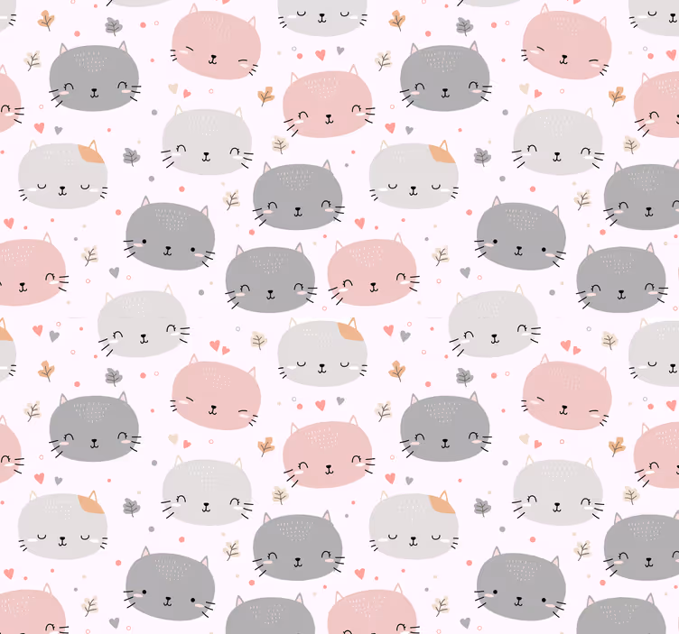 Cute hand drawn cat faces bedroom wallpaper - TenStickers