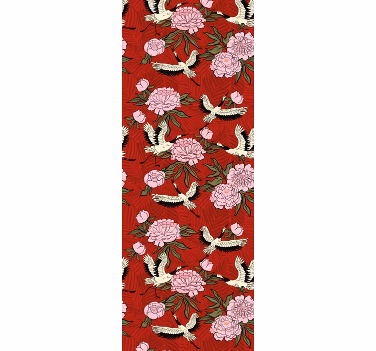 White birds on red tropical pattern Wallpaper - TenStickers