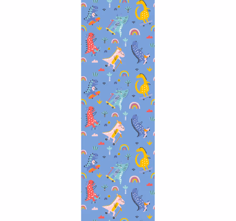 Colourful skating dinosaurs wallpaper - TenStickers