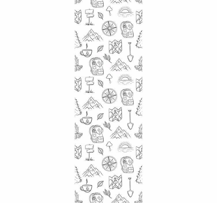 Hand drawn compass, mountains, Jungle wallpaper - TenStickers