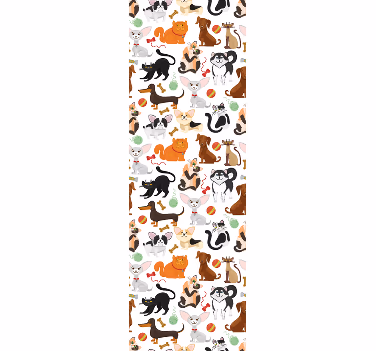 Doddle illustration of dogs and cat Bedroom wallpaper - TenStickers