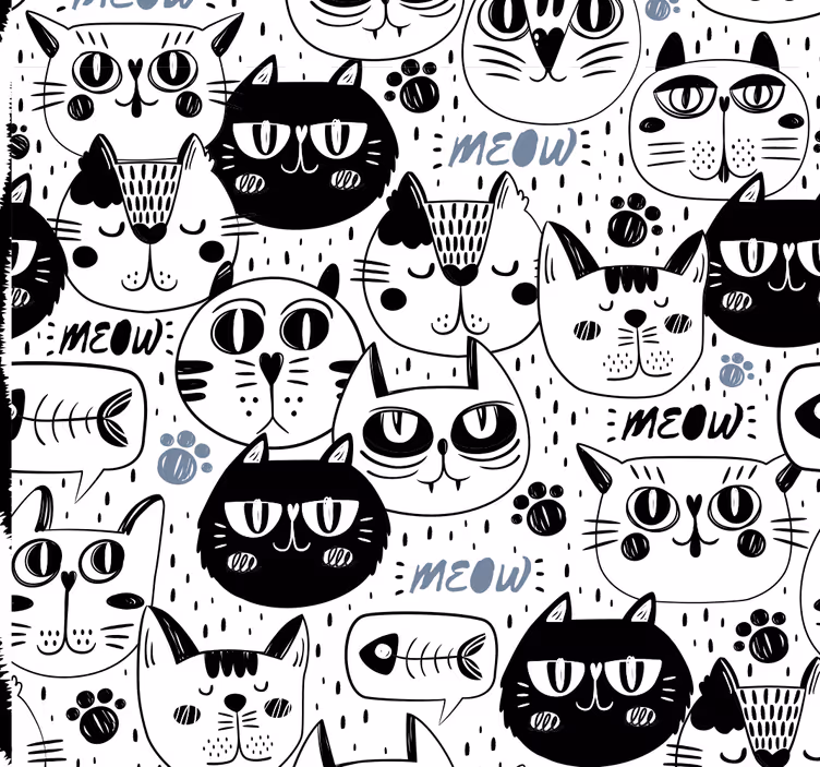 Cats wallpaper with stylized cats design - TenStickers
