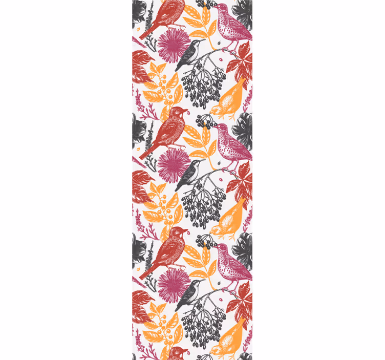 Colorful Flowers and Leaves birds in wallpaper - TenStickers