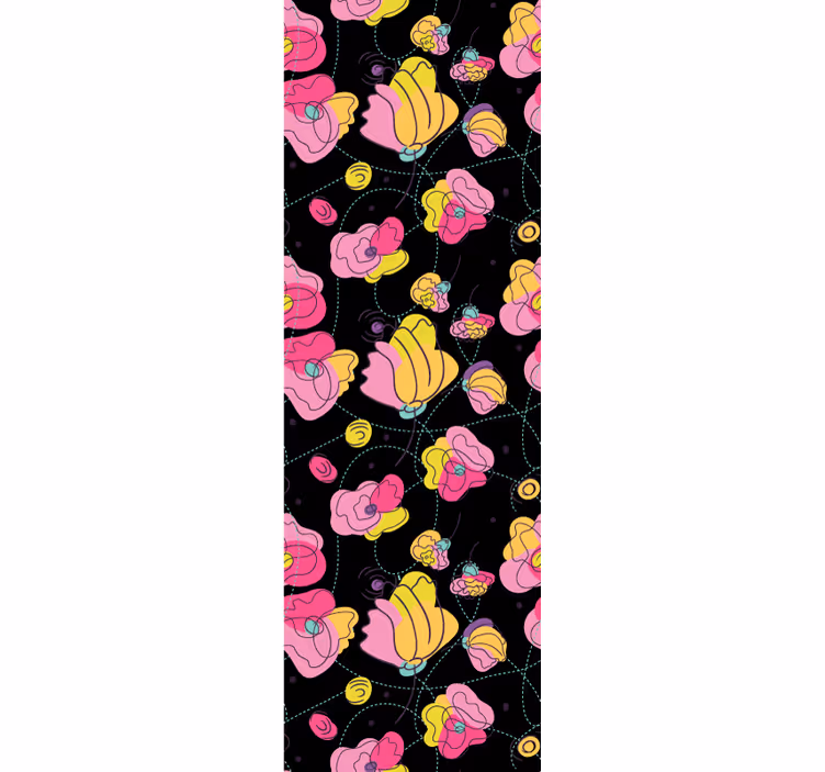 Black abstract composition flowers wallpaper - TenStickers