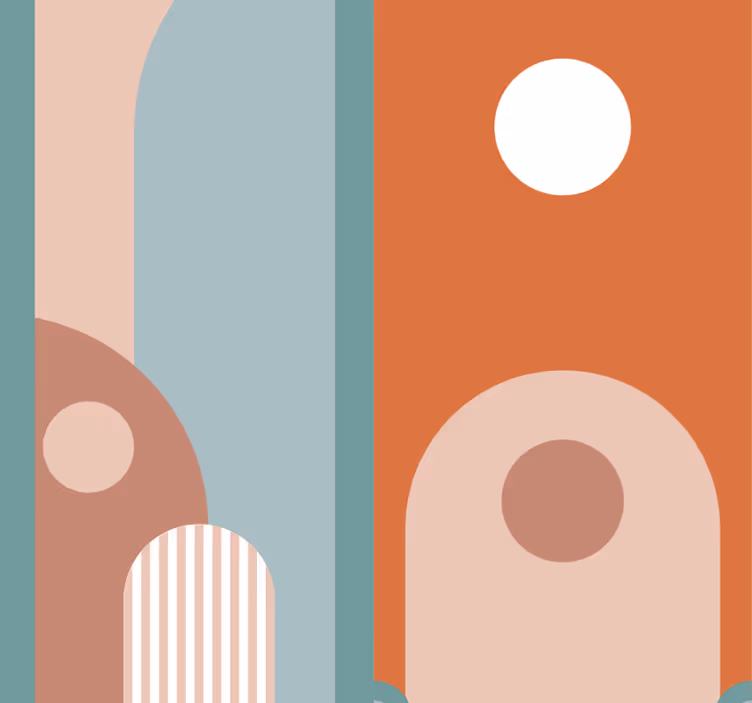 Curved geometric shapes living area wallpaper - TenStickers