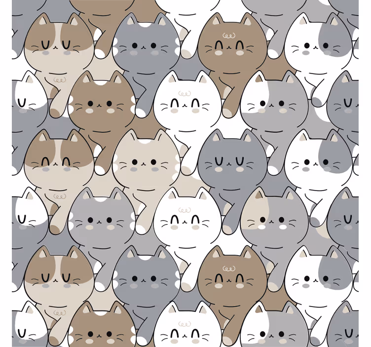 Grey color illustrated children cat wallpaper - TenStickers