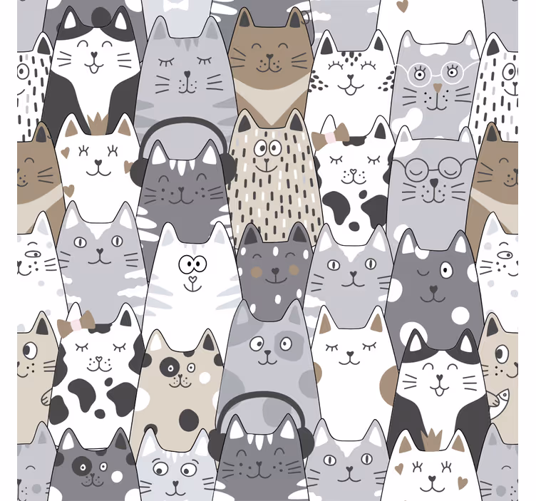 Kids cartoon drawing cat bedroom wallpaper - TenStickers
