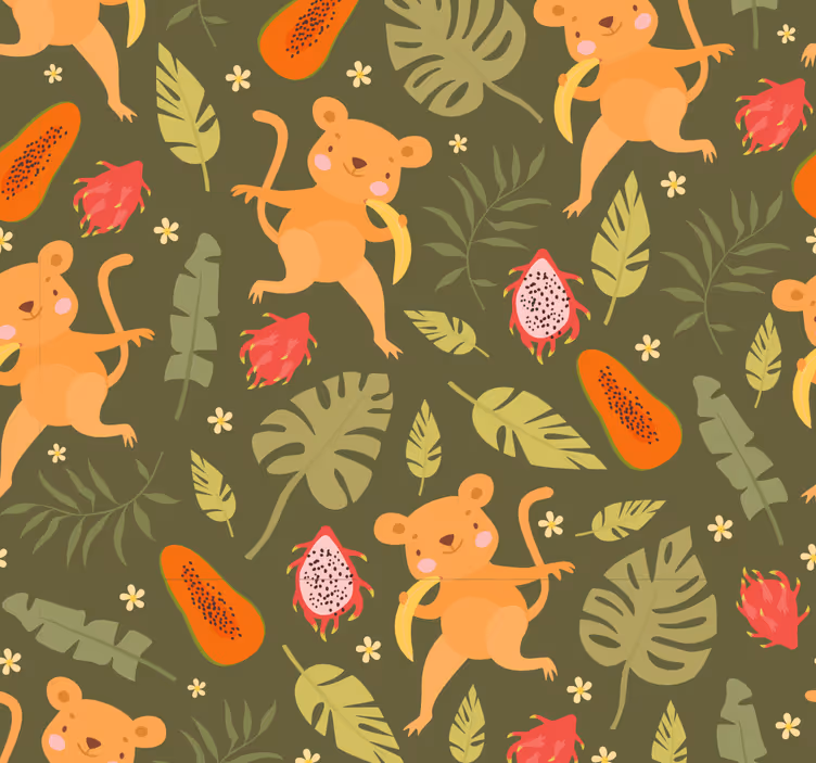 Playful Motif Bear Wallpaper - TenStickers