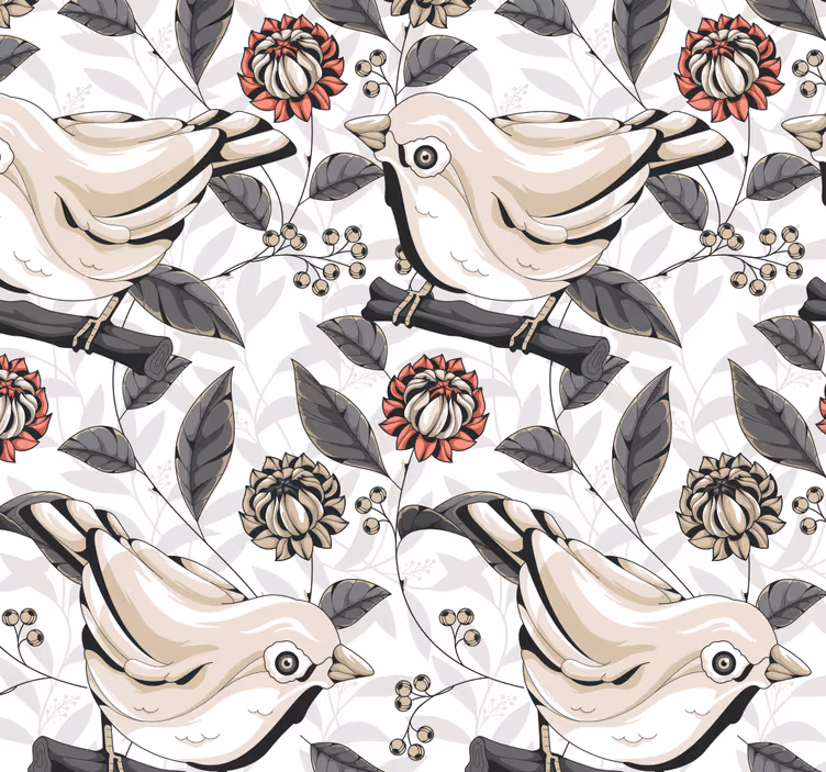 Birds design floral wallpaper - TenStickers