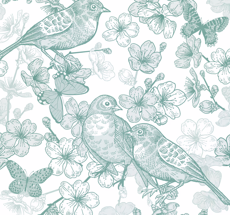 Floral Avian Motif birds in wallpaper - TenStickers