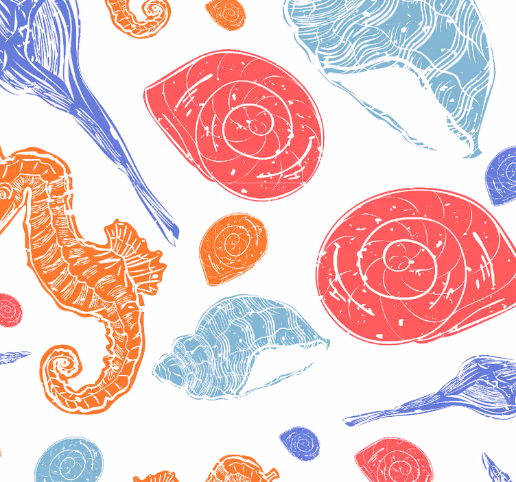 Seahorse seashell pattern fishes wallpaper - TenStickers