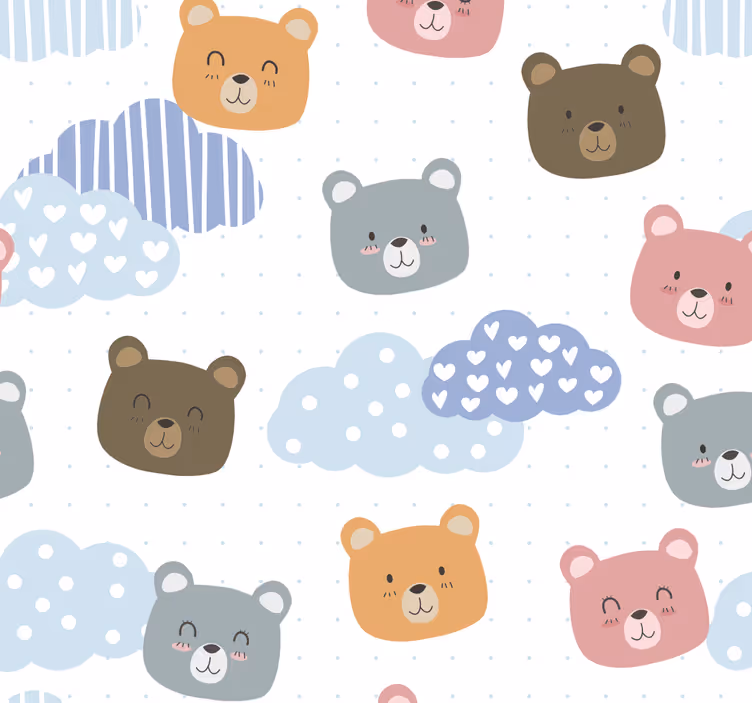 Cartoon Bears Clouds cats wallpaper - TenStickers