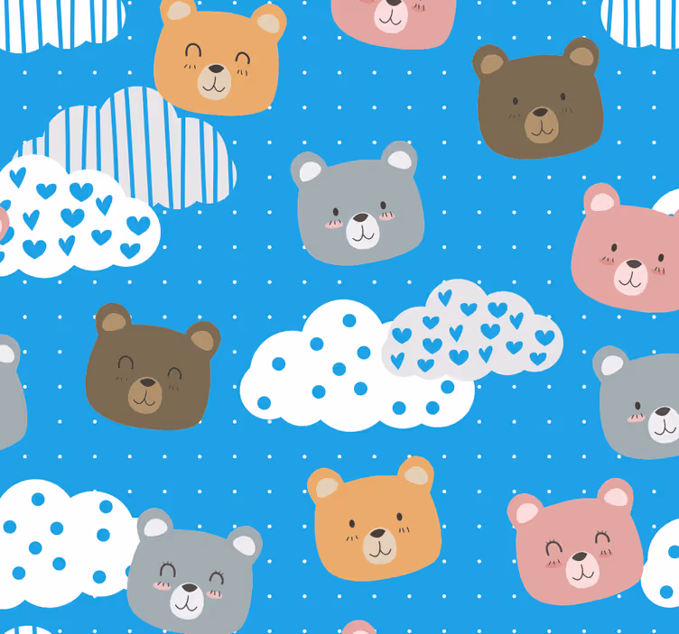 Bear Cloudscape Pattern Wallpaper - TenStickers