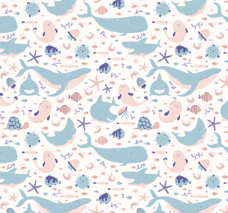 Dark and light blue sharks cool animal bedroom wallpaper - TenStickers