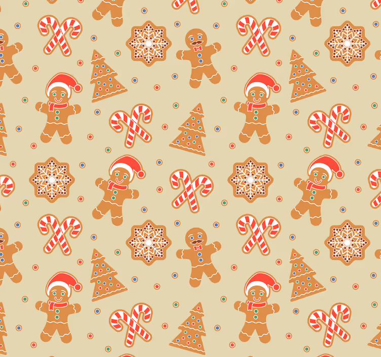 Gingerbread Santa Claus pattern wallpaper - TenStickers