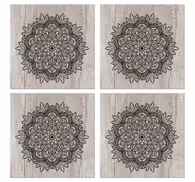 Tile effect wallpaper black mandala on wood