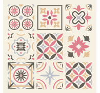 Tile effect wallpaper with geometric floral design