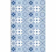 Bathroom wallpaper with intricate blue designs