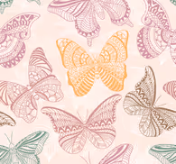 Colored ornamental butterflies Living Room Wallpaper