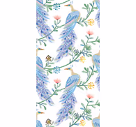 Elegant blue feathered motif birds in wallpaper