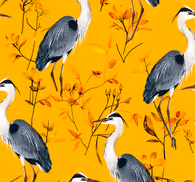 Herons pattern yellow wallpaper