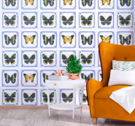 Blue Tile Pattern butterflies wallpaper