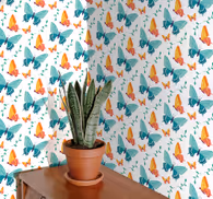 Orange and blue motif butterflies wallpaper