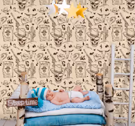 Cowboy wanted skull design retro wallpaper