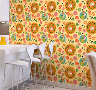 Pizza ingredients pattern kitchen wallpaper