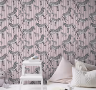 Pink animal motif wallpaper zebras