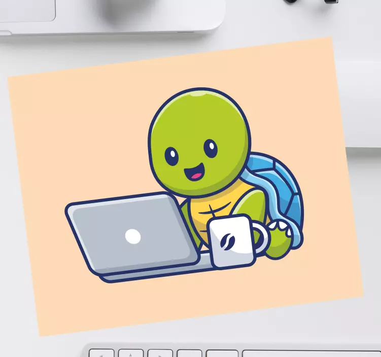 Cheerful turtle working gaming mouse pad - TenStickers