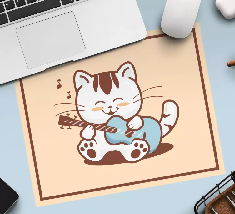 Cute cat playing guitar gaming mouse pad - TenStickers