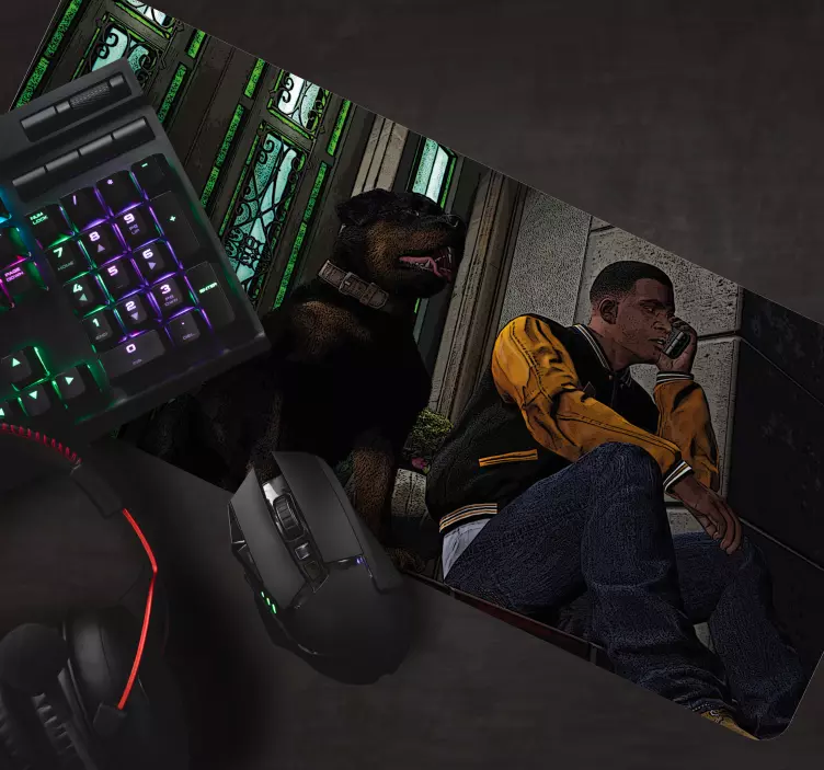 Gaming mouse pad character with companion - TenStickers