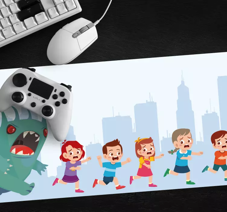 Gaming mouse pad children escaping from monster - TenStickers