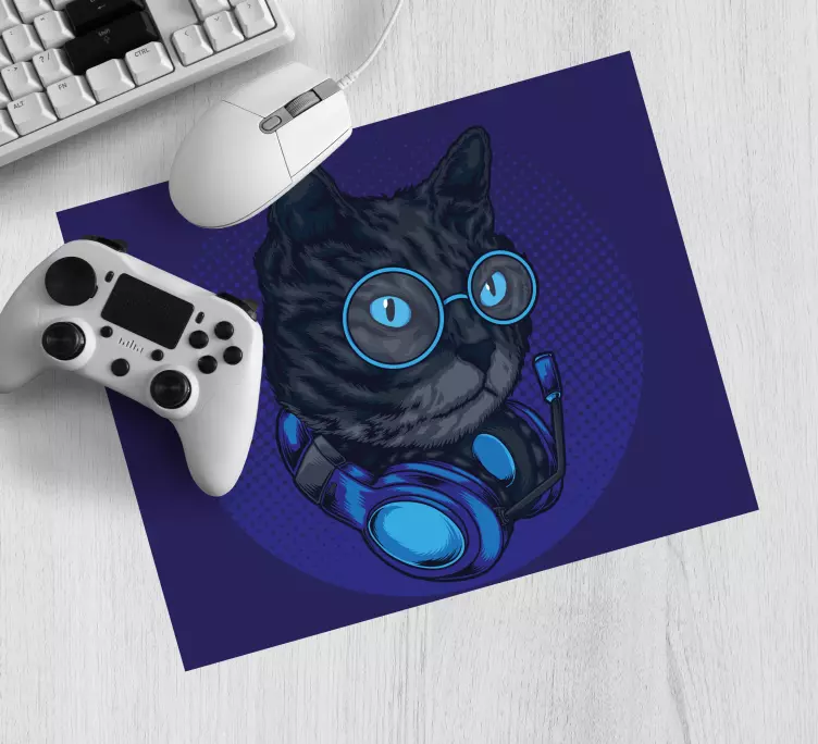 Gaming mouse pad cool cat headphones - TenStickers