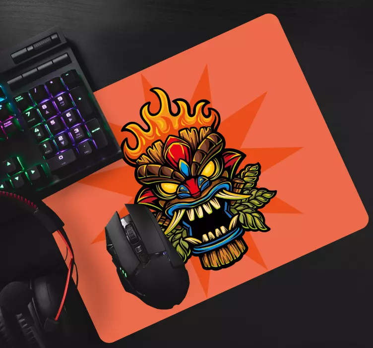 Gaming mouse pad fiery tribal mask design - TenStickers