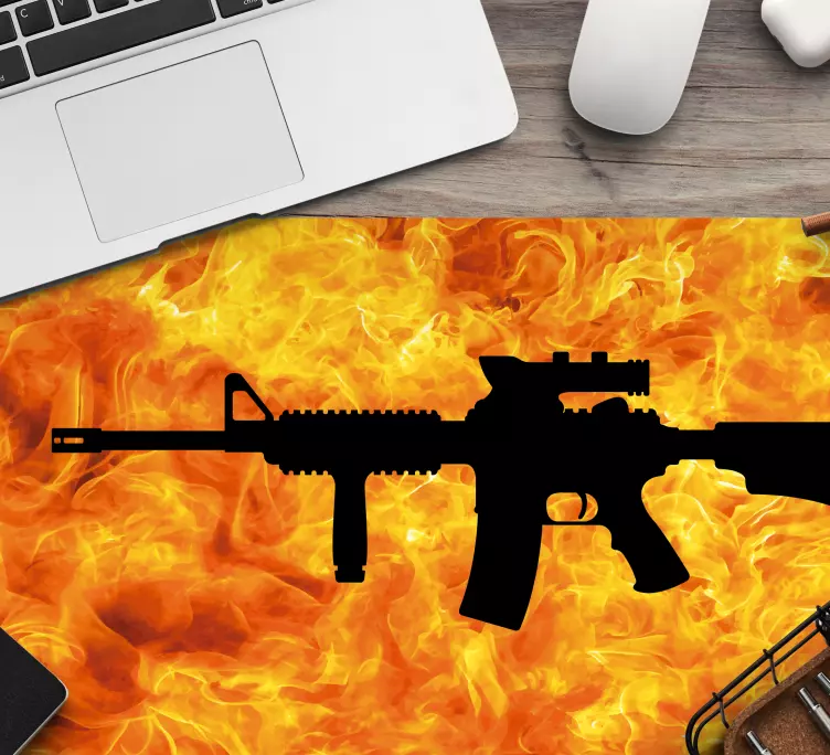 Gaming mouse pad flame silhouette firearm - TenStickers