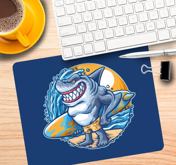 Gaming mouse pad shark on a surfboard - TenStickers