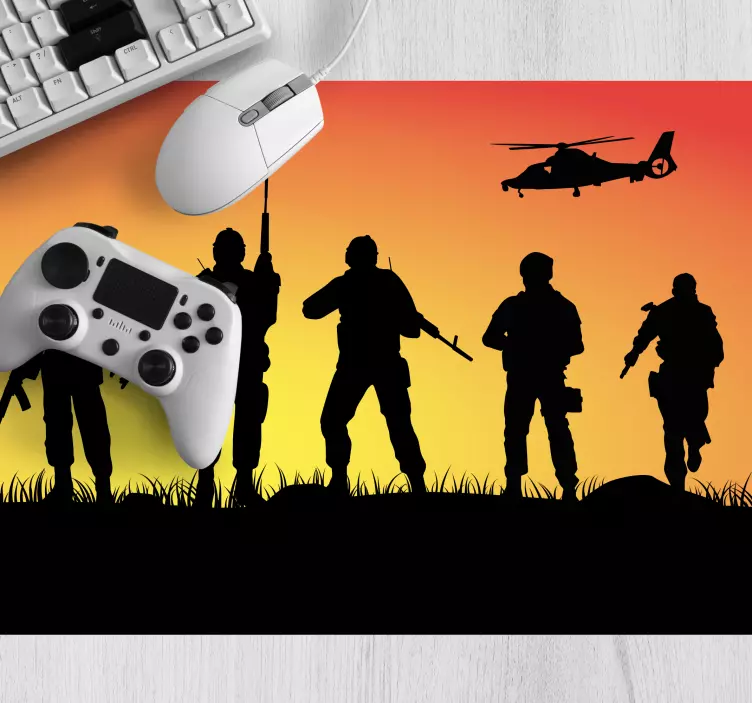 Gaming mouse pad silhouette soldiers at sunset - TenStickers