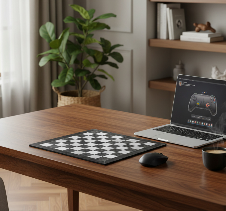 Gaming mouse pad with wooden black and white chessboard - TenStickers