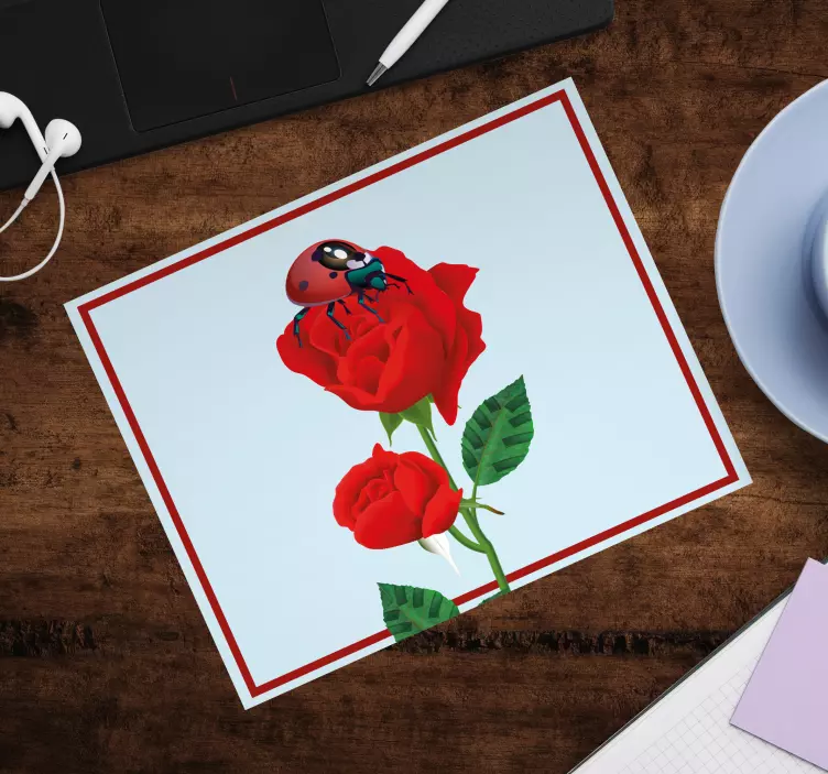 Original mouse pad ladybug on roses design - TenStickers