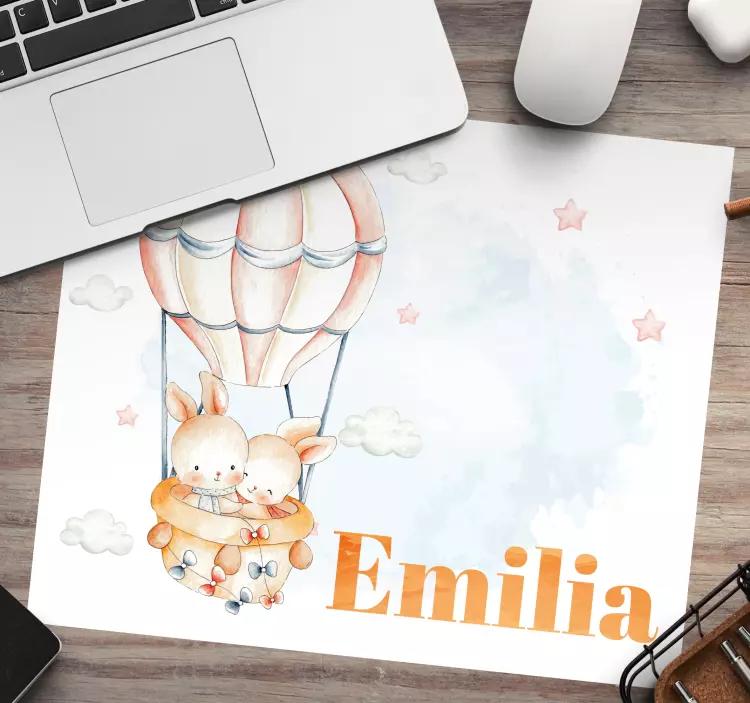 Personalised mouse mat bunny hot air balloon - TenStickers