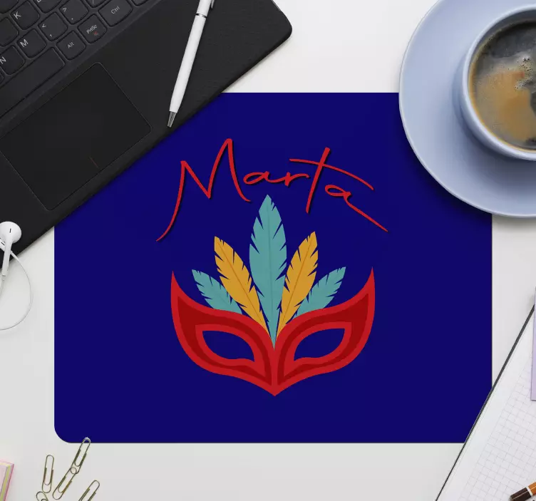 Personalised mouse mat colorful feather mask - TenStickers
