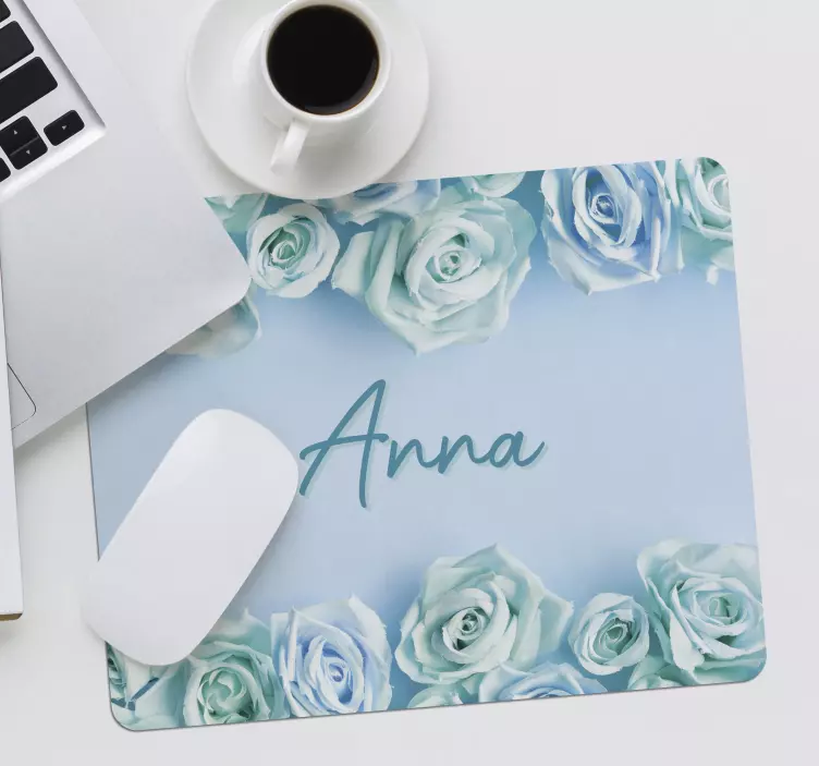 Personalised mouse mat elegant blue roses - TenStickers